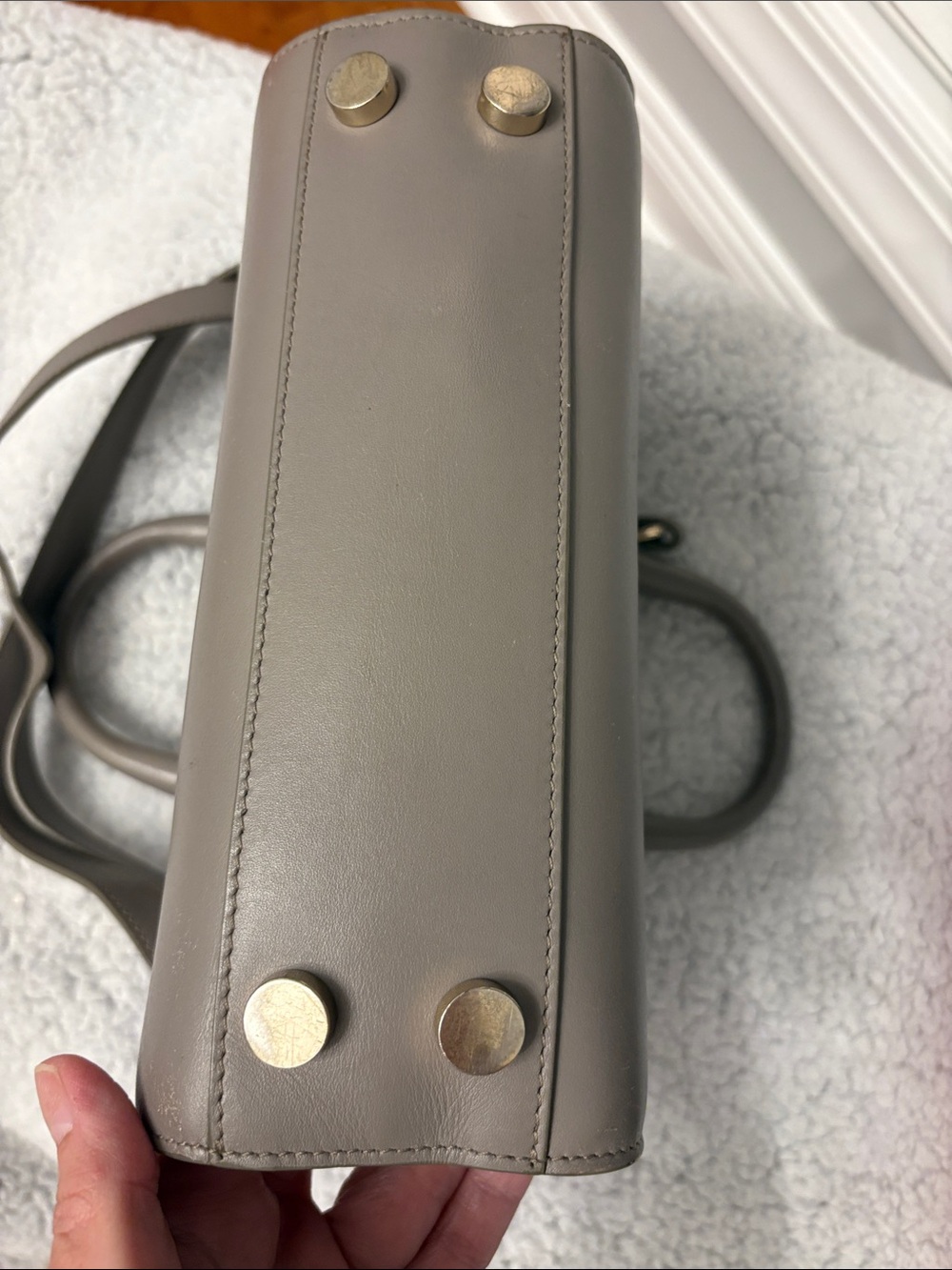 🌟 Authentic Jimmy Choo Riley S Small Calf Leather Crossbody Handbag Taupe Gray - Picture 5 of 14